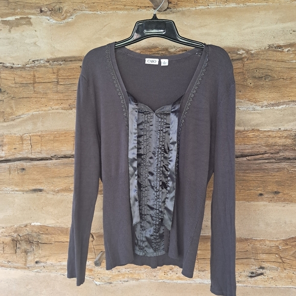 Cato Brown Satin Front Rayon & Nylon Split Neck Tie Sweater Size XL - Picture 4 of 9